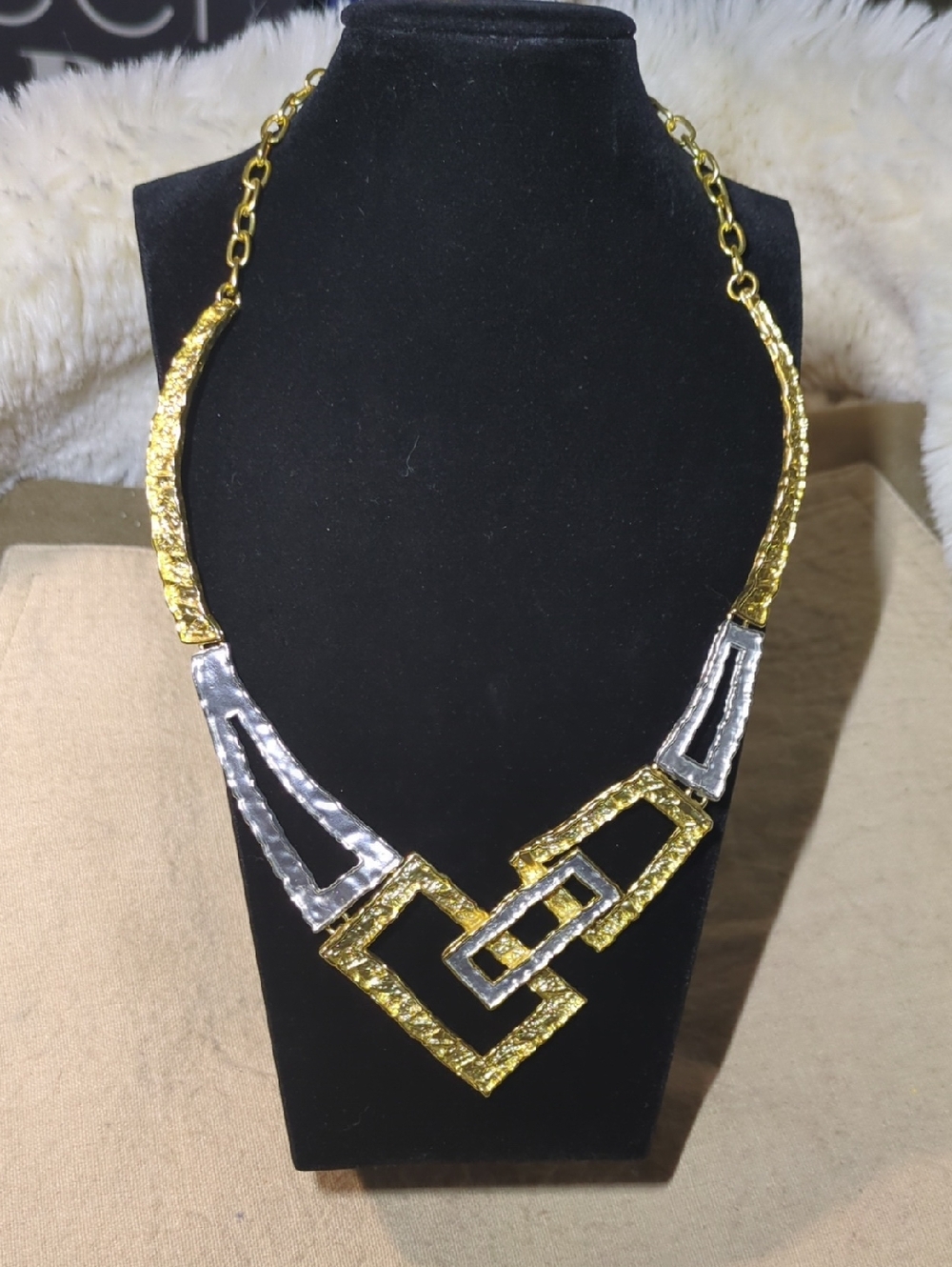 Uno Alla Volta Gold& Silver geometric Art Deco Cut- Out Necklace Now Only $100
